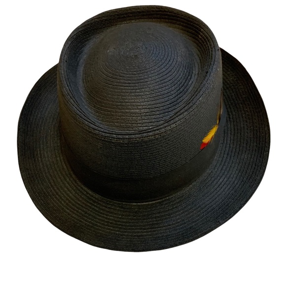Milan Men’s Fedora Black Straw Hat Feather Meyer the Hatter New Orleans  size 7 - Picture 3 of 14